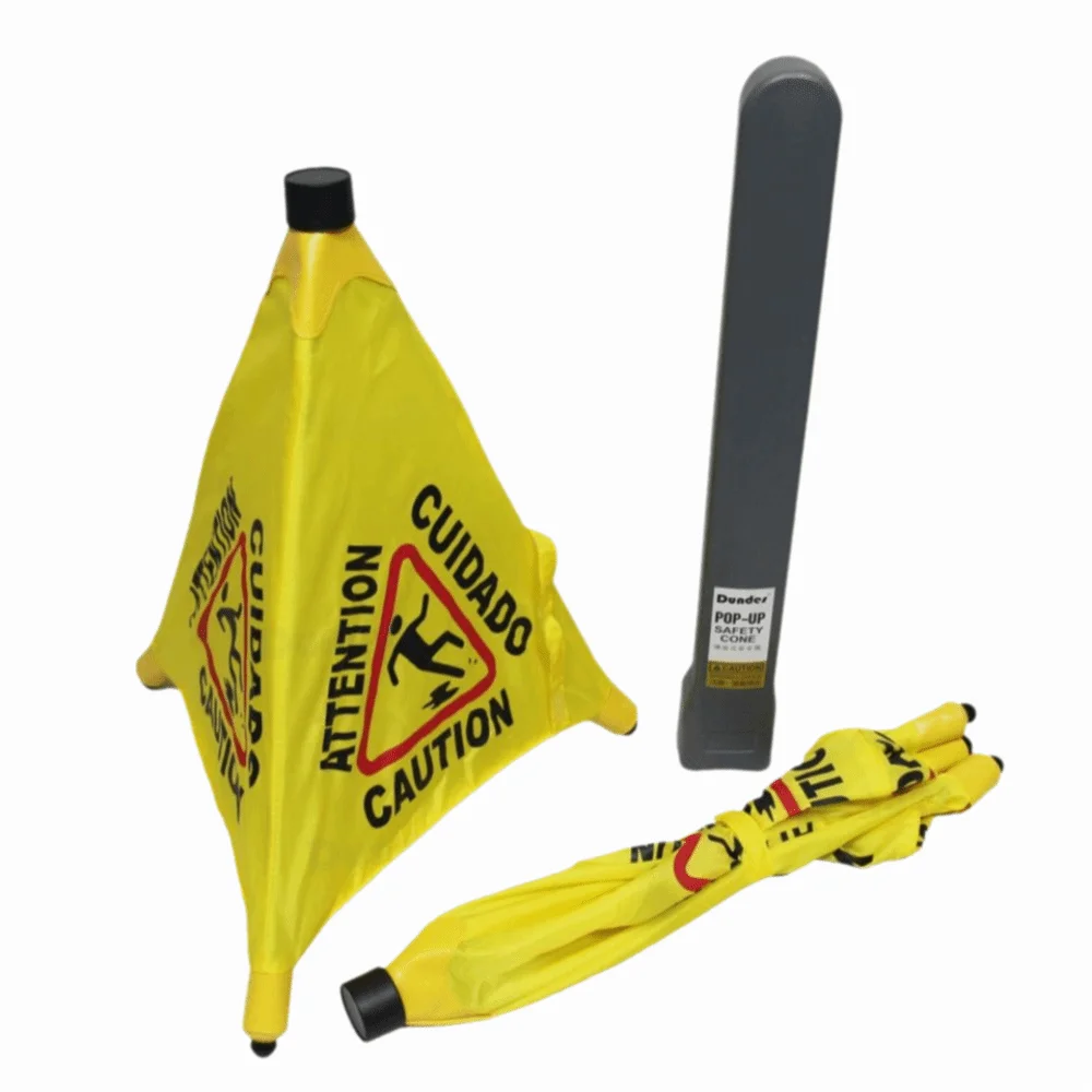 Triangular Cone-Shaped Caution Wet Floor Sign Wall Mounted Foldable Slippery When Wet Sign Pop-Up Design Multilingual Oasis Select