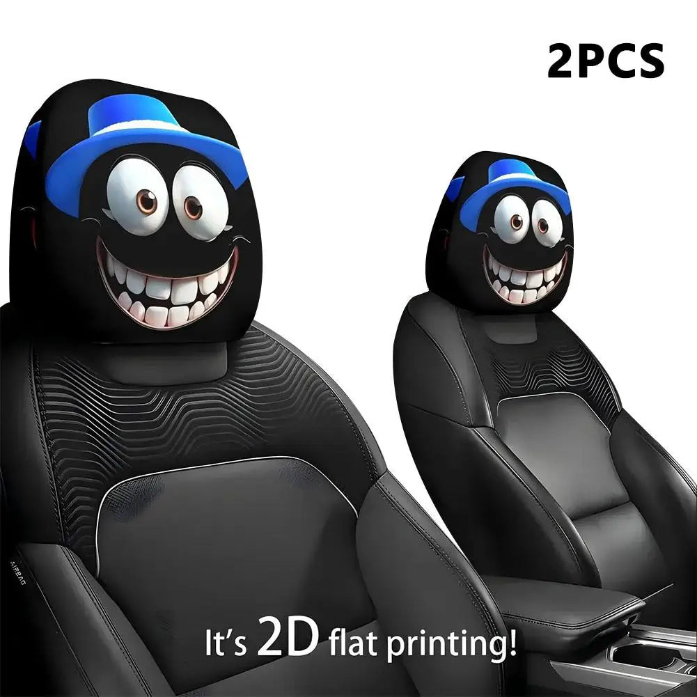 2pcs Halloween Decoration Black Skull Car Print Headrest Cover Universal Stretchy Spooky Fun Universal Head Cover Auto Parts Oasis Select 2pcs B