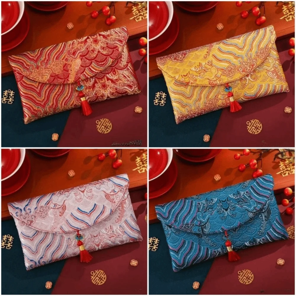 New Fabric Red Envelope Red Color Big Capacity Money Pocket Embroidery HongBao Spring Festival Oasis Select