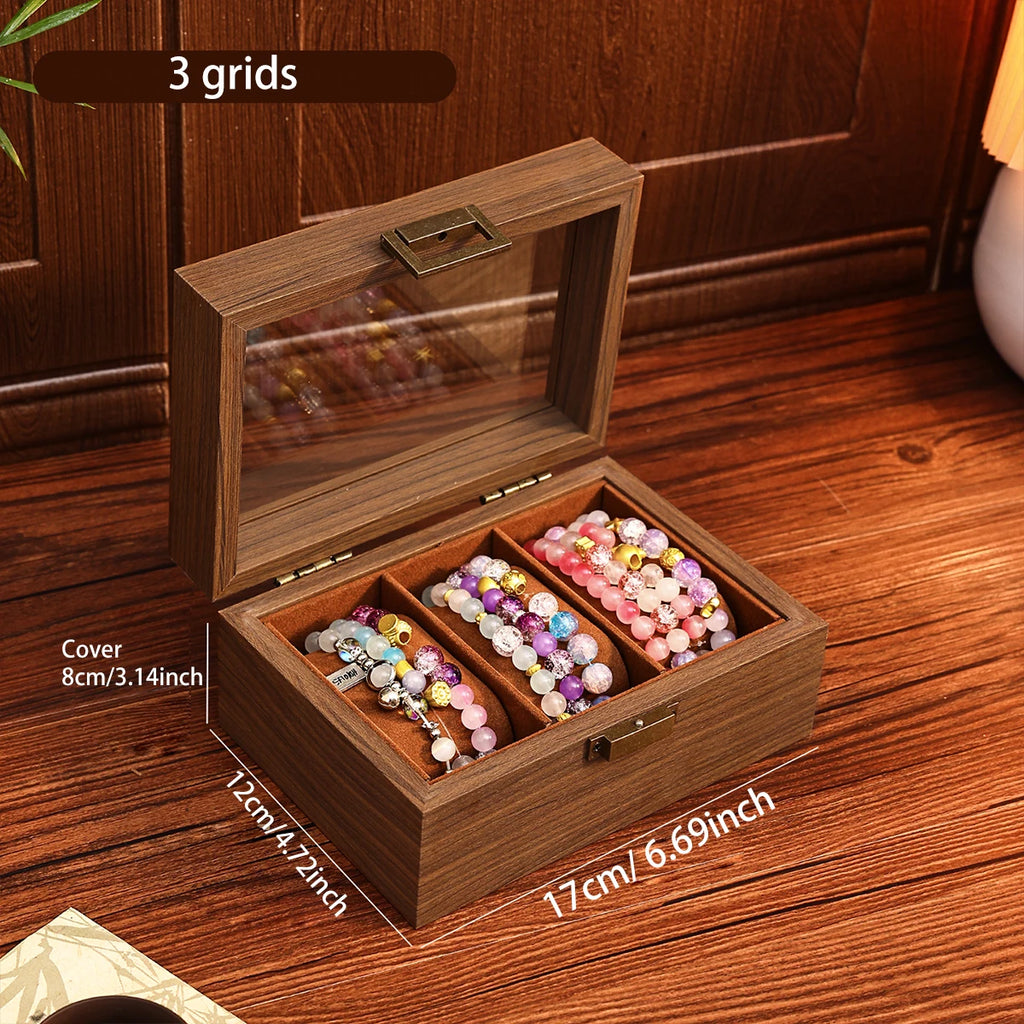 1pc wooden bracelet multi slot jewelry storage box velvet lined bead bracelet display cabinet suitable for family collection Oasis Select Brown-3grids