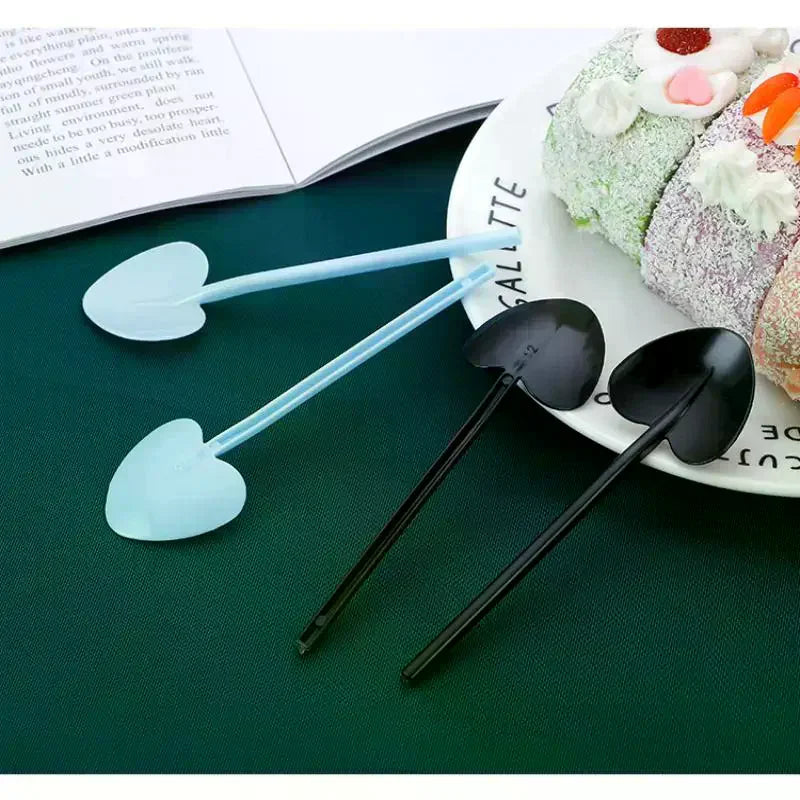 100pcs Heart Shape Disposable Spoons - Colorful Long Handle Dessert Spoons For Ice Cream, Cake, Pastry, Mooncakes | Cute Party Oasis Select