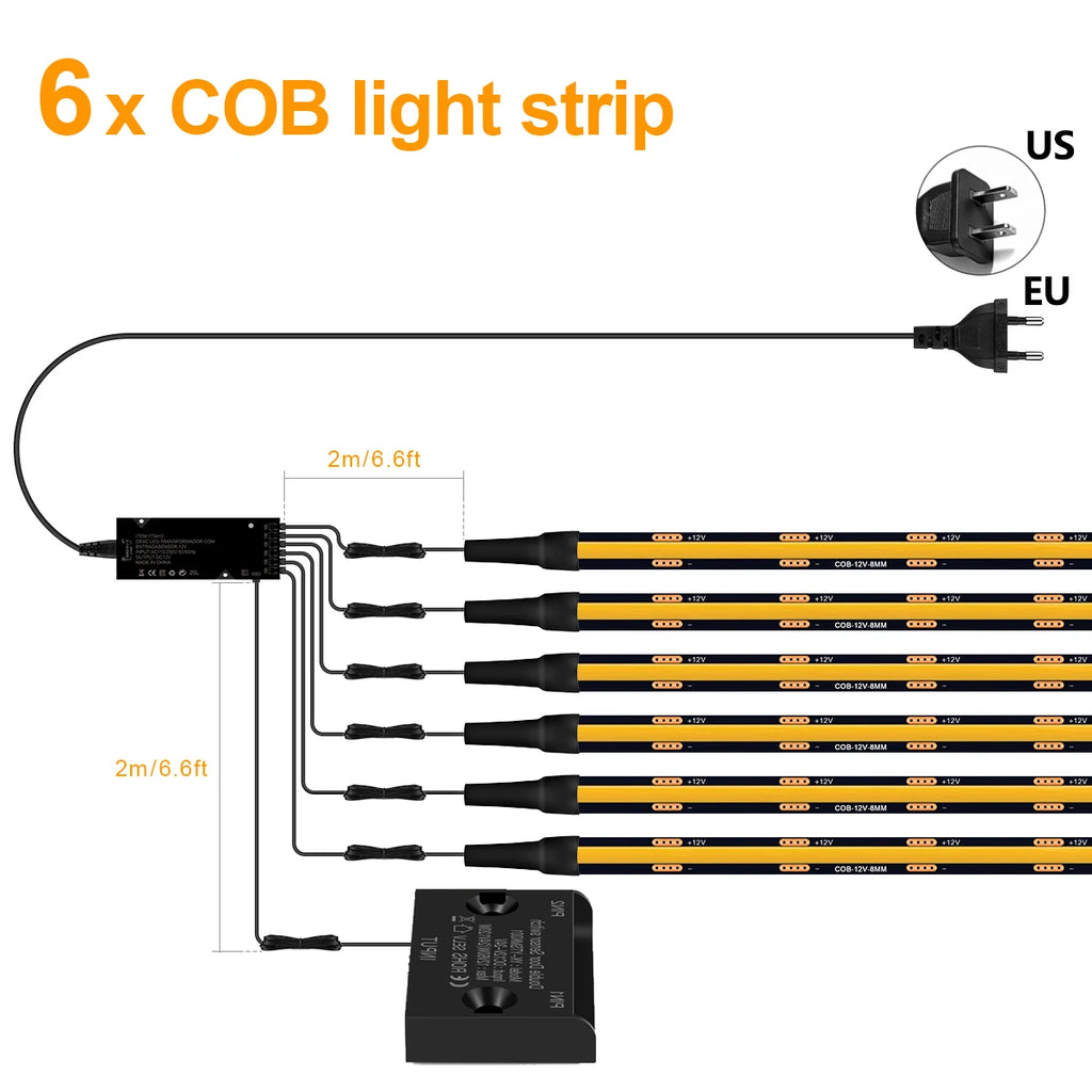 Door Sensor Switch Full Set Black LED Strip Light Power Kit Easy to Conceal,12V PCB COB Tape For Kitchen Cabinet Wardrobes Decor Oasis Select 6pcs COB Strip Warm White US Plug|3m