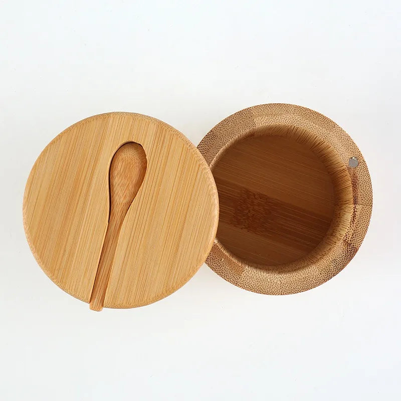 Salt Seasoning Jars Pepper Jar Bamboo Condiment Box Bowl Storage Pot Set Wood Sugar Container Holder Lid Function Multi Bowls Oasis Select