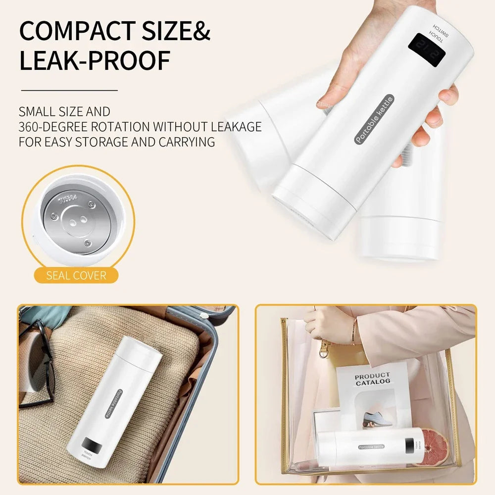 Portable Electric Kettle For Travel Stainless Steel Mini Kettle Electric Water Bottle Thermal Cup For Tea Coffee Boil Hot Water Oasis Select