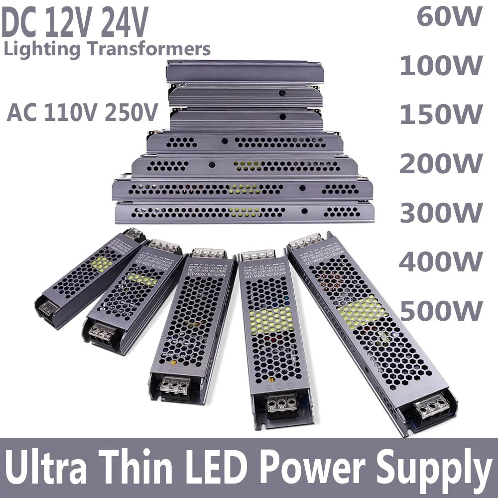 Ultra Thin LED Power Supply DC 12V 24V TO AC 110V 220V Lighting Transformers 60W 100W 200W 300W 400W 500W Driver For LED Strips Oasis Select