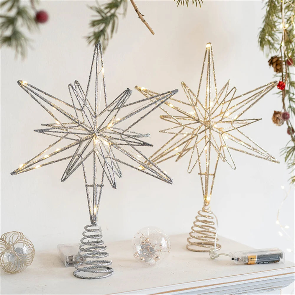 LED Christmas Tree Star Topper – Glitter Iron Ornament 20–30cm
