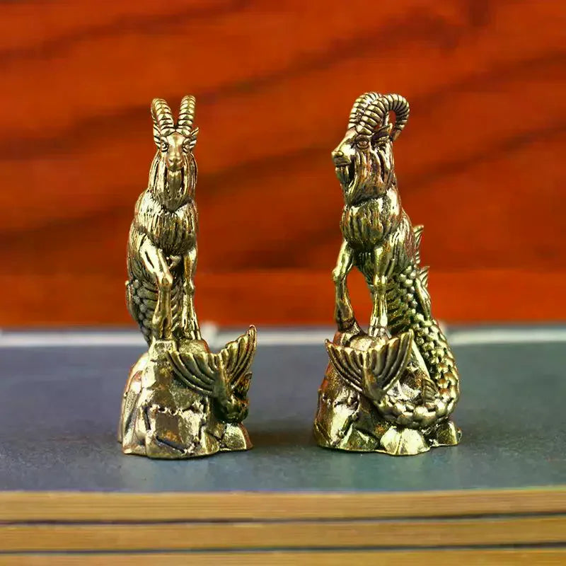 Capricorn Brass Statue Goat Body Fish Tail Zodiac Sign Figurine For Home Office Decor Luck Ornament Oasis Select