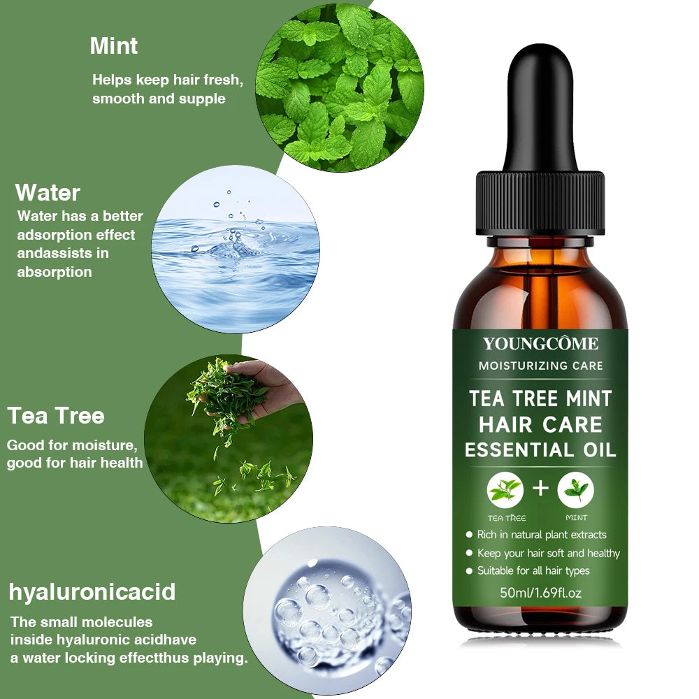 YOUNGCOME Tea Tree & Peppermint Hair Care Essential Oil: Natural Moisturizing & Nourishing Treatment for All Hair Types 2025 Oasis Select