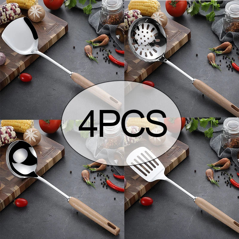6-Piece Wooden Handle Stainless Steel Kitchen Utensil Set Kitchen Utensil Set Oasis Select 4PCS