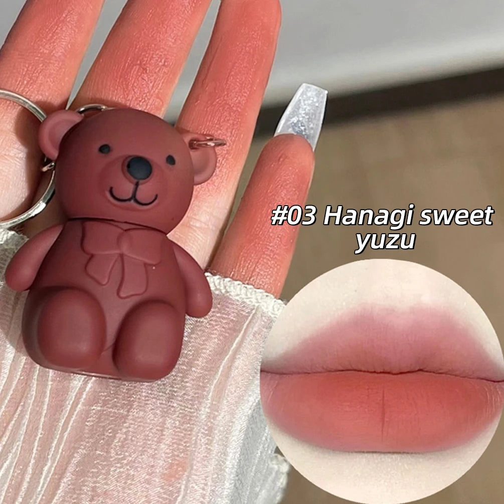 Cute Bear Keychain Matte Lip Mud – Velvet Liquid Lipstick