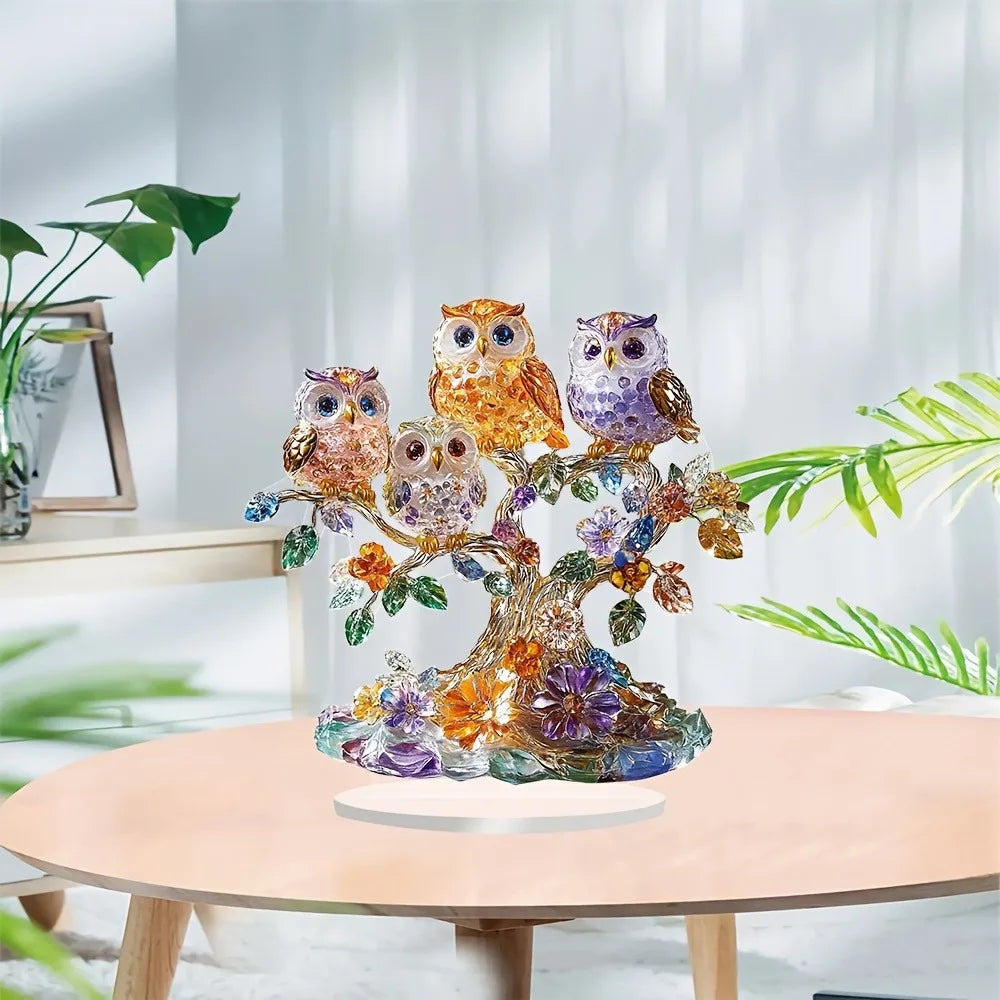 Flat Acrylic Ornament Cute Crystal Owls Desktop Decoration for Home Office Present Oasis Select