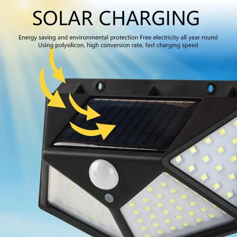 Motion Sensor 100LED Solar Wall Lamp Outdoor Waterproof Powered Street Light Garden Railing Decorative Lamp Sunlight Oasis Select