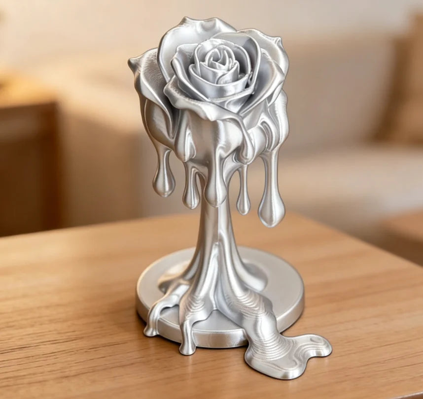 Melting Dripping Rose Figurines Liquid Drop Flower Statue Ornaments for Home Table Shelf Decoration Romantic Wedding Lover Gifts Oasis Select Rose silver 9.8x7.8x6cm