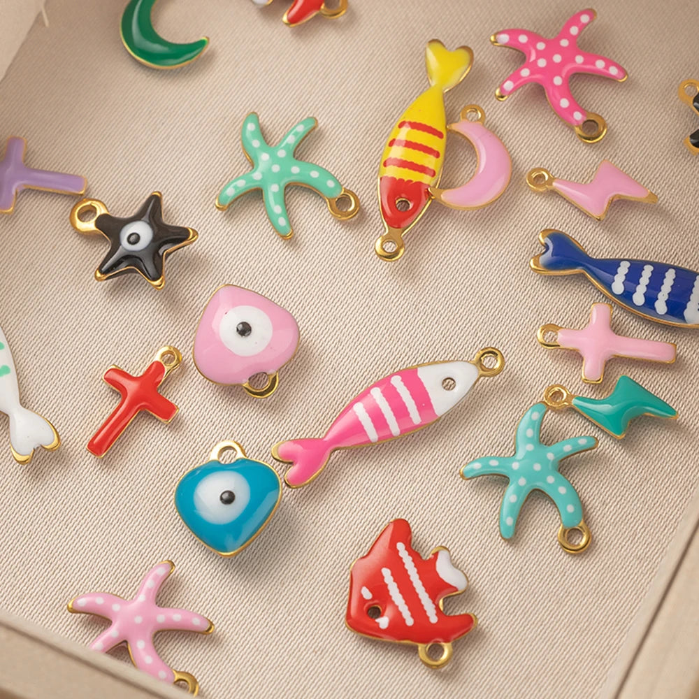 20pcs Gold Stainless Steel Moon Heart Star Fish Charms Enamel Pendant for Jewelry Making Findings DIY Necklace Bracelet Bulk Oasis Select