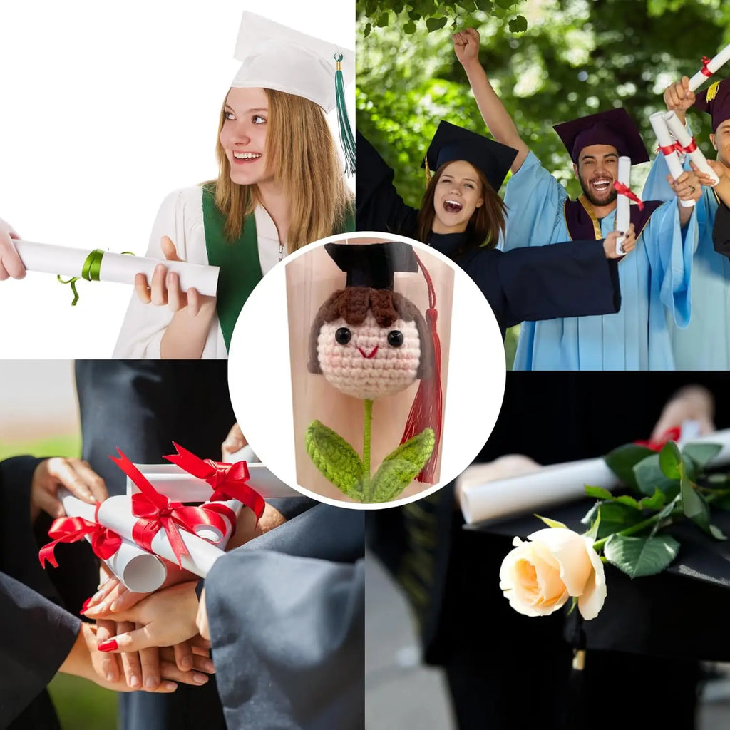 Graduation Season Crochet Bouquet with Graduation Cap Handmade Knitted Flower for Boys Girls Teacher Gift School Oasis Select