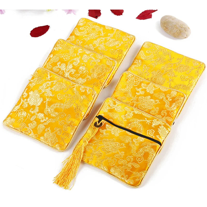 Chinese Brocade Jewelry Storage Bag Handmade Silk Embroidery Padded Small Zipper Tassel Jewelry Organizer Pouch Satin Gift Bag Oasis Select B Other