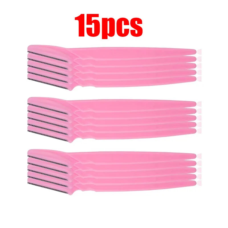 5/10/15pcs Eyebrow Trimmer Makeup Beauty Tools Safe Eye Brow Razor Face Body Hair Removal Shaver Blades Eyebrows Shaping Knife Oasis Select 15pcs Pink