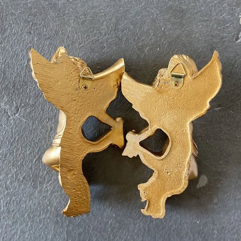 Cherub Angel Statue Pair – Gold Resin Desktop & Wall Ornament Resin Decorative Figurine Oasis Select