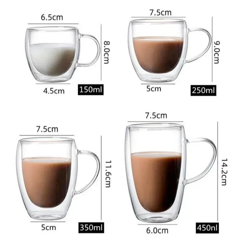 150-450ml Coffee Cup Double Wall Transparent Glass with Handle Double-layer Heat Insulation High Temperature Juice Milk Cup Oasis Select