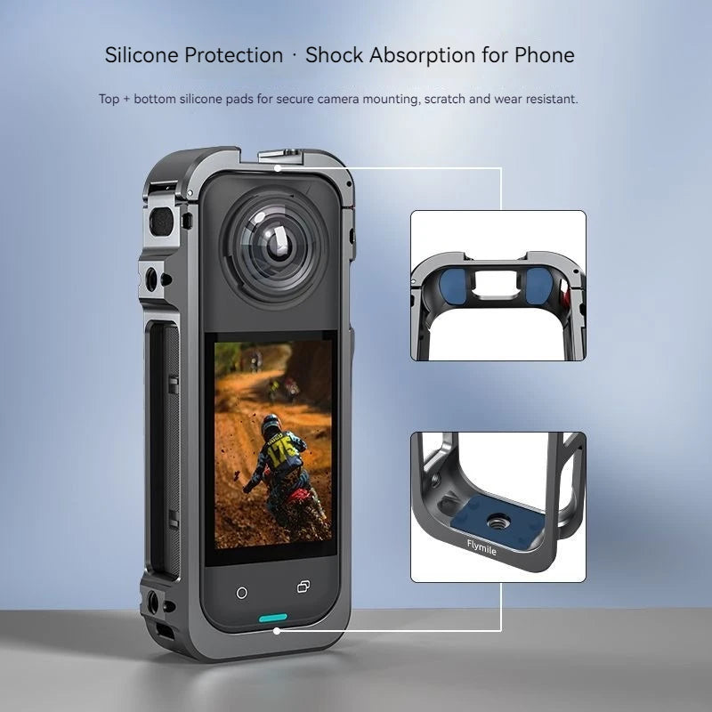 Aluminum Cage for Insta360 X5 – Protective Frame & Cold Shoe
