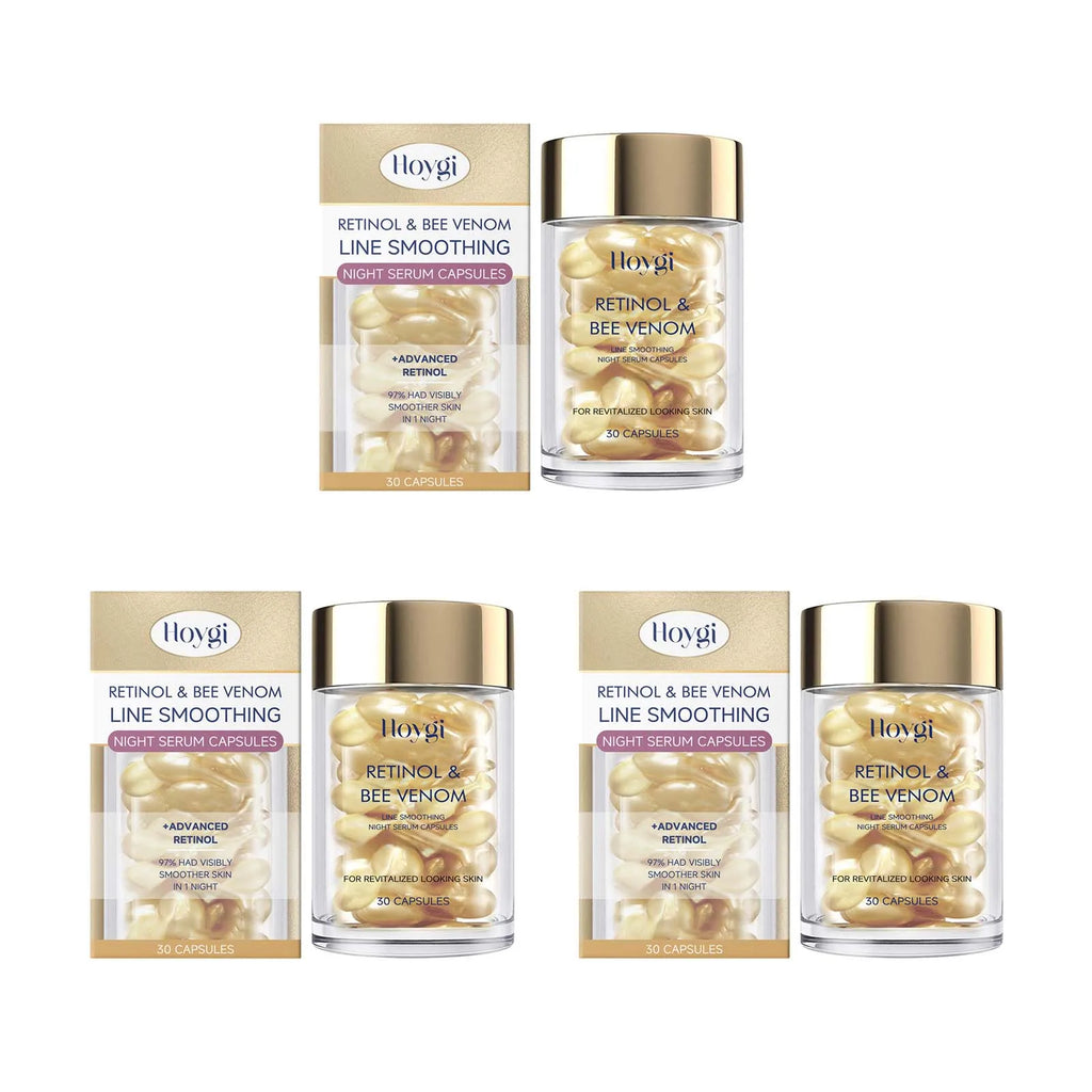 Retinol Bee Venom Facial Capsules Anti-Wrinkle Firming Smoothing Moisturizing Facial Skin Anti-Aging Night Serum for Face & Neck Oasis Select 3 x 30pcs Boxed