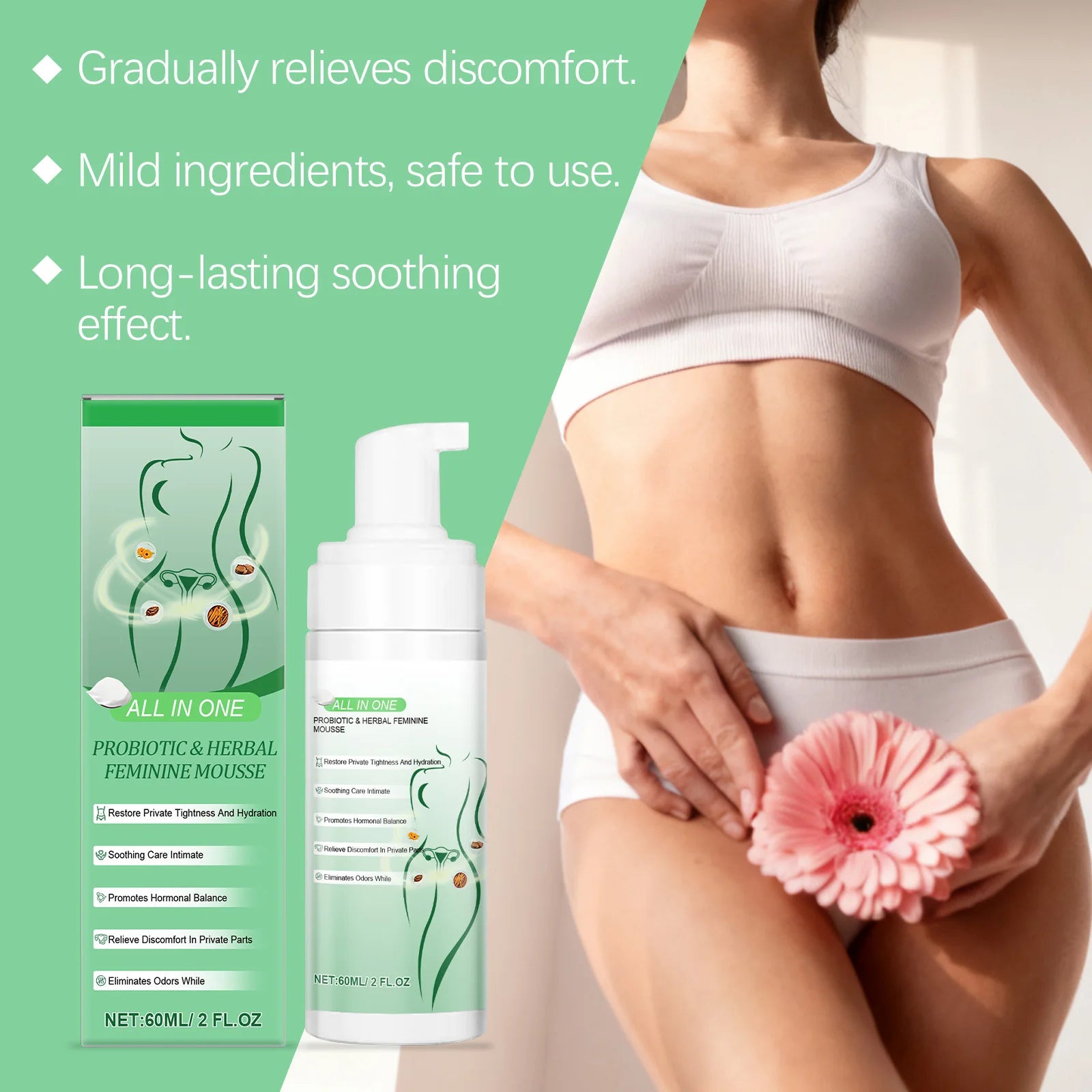 Herbal Women's Private Part Care Mousse Gentle Cleaning Remove Odor Relieve Local Discomfort Deep Protect Sensitive Areas Gel Oasis Select
