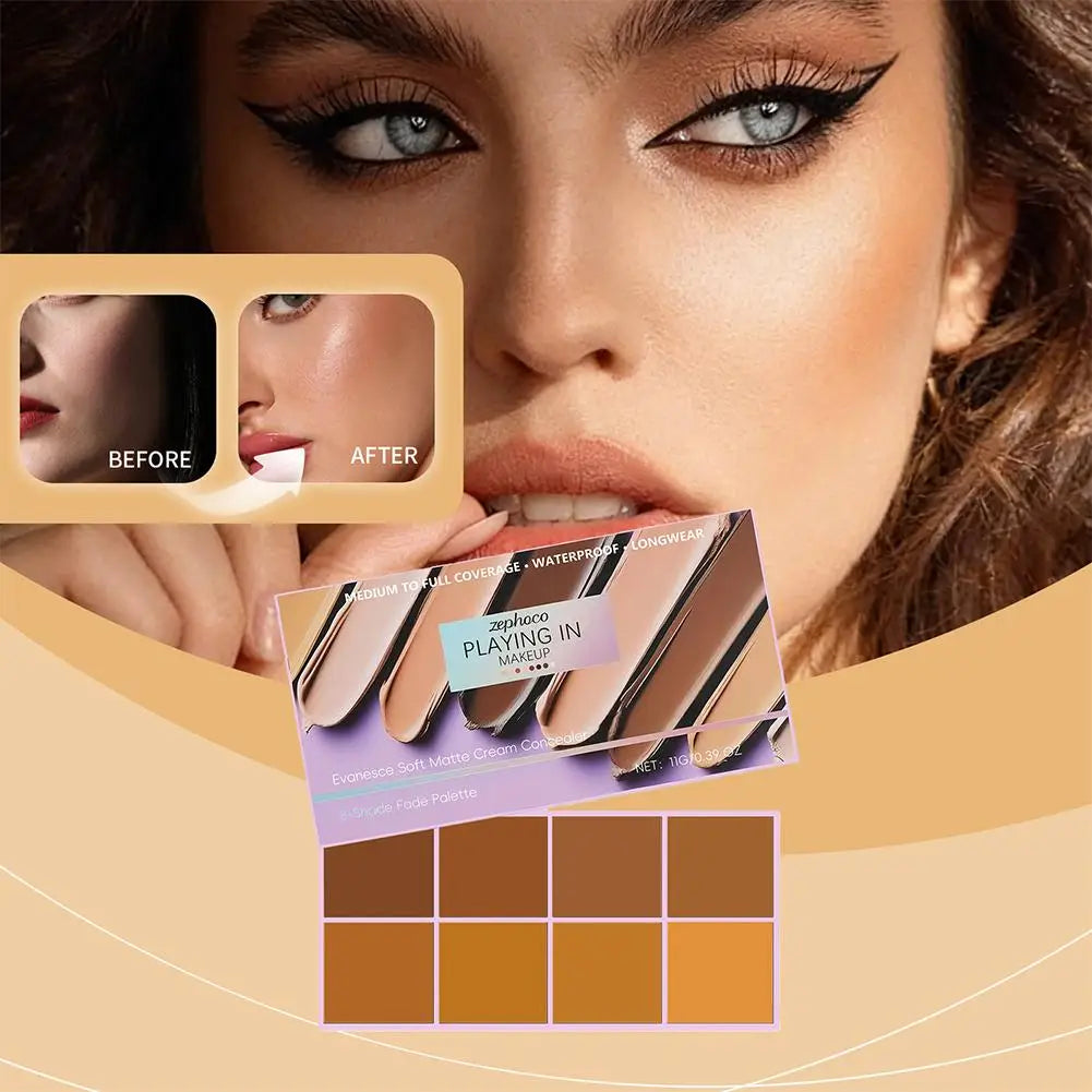 8 Colors Concealer Blush Palette Long-Lasting Concealer, Waterproof Concealer Palette, Non-Peeling Contour Pal, Concealer Oasis Select