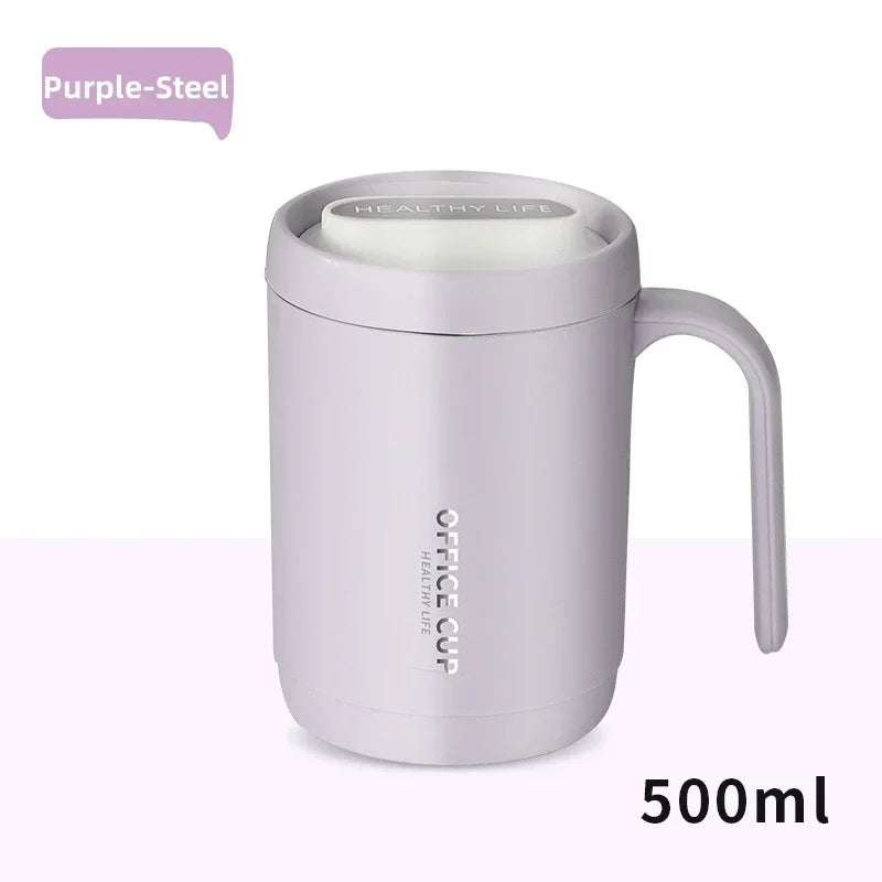 Coffee Cup Grey Creative Drinking Cup Portable Office Large Capacity Covered Milk Mug for Kitchen Travel Water Bottle Thermoses Oasis Select Purple-Steel 401-500ml