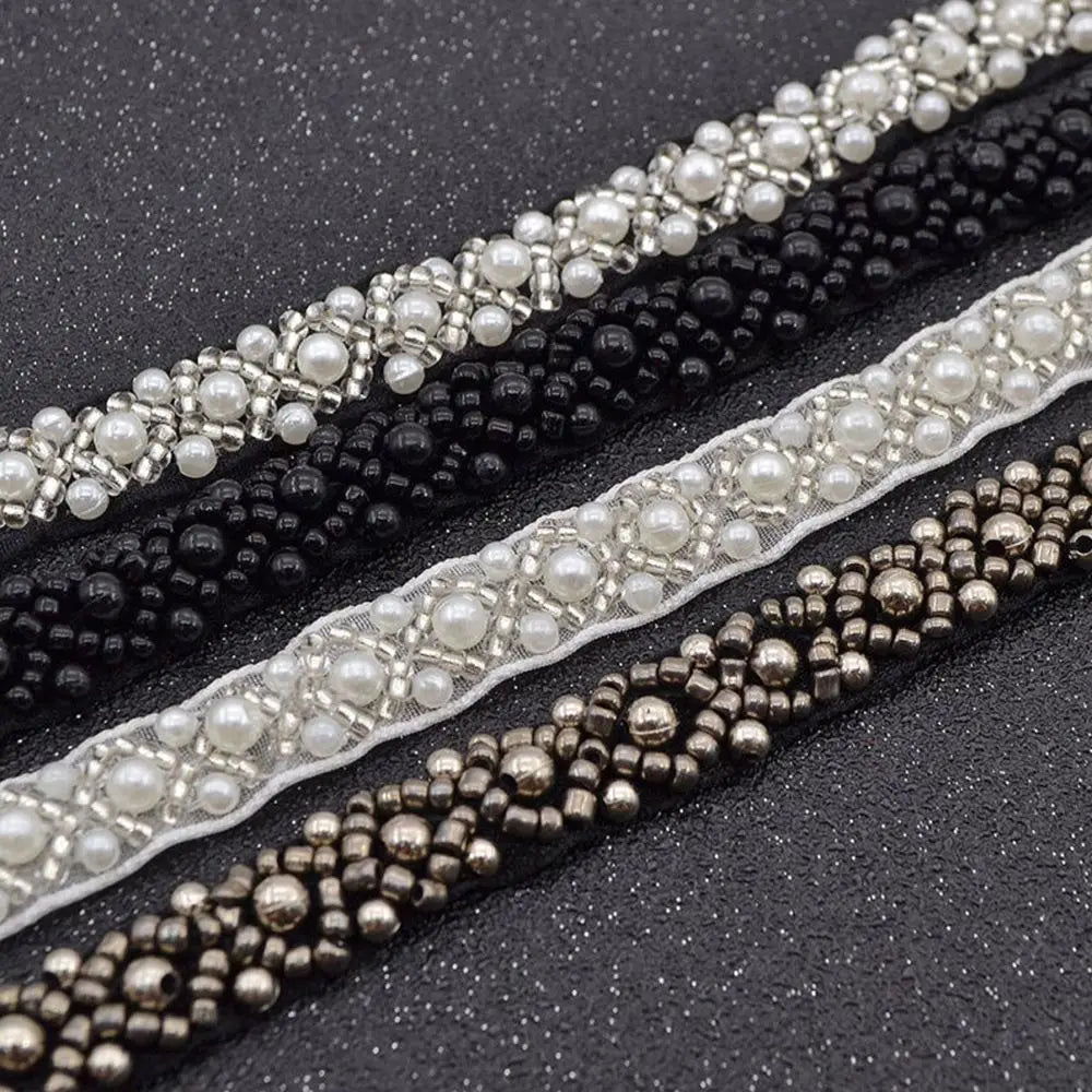 Beaded Pearl Lace Trim Ribbon for Bridal Wedding Dress Sewing