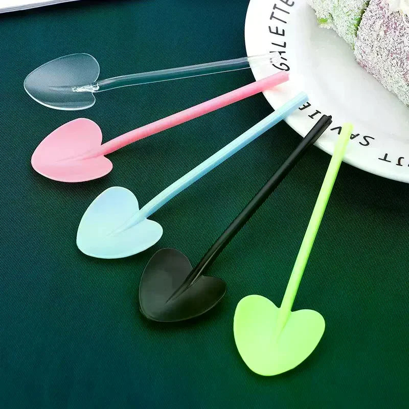 100pcs Heart Shape Disposable Spoons - Colorful Long Handle Dessert Spoons For Ice Cream, Cake, Pastry, Mooncakes | Cute Party Oasis Select