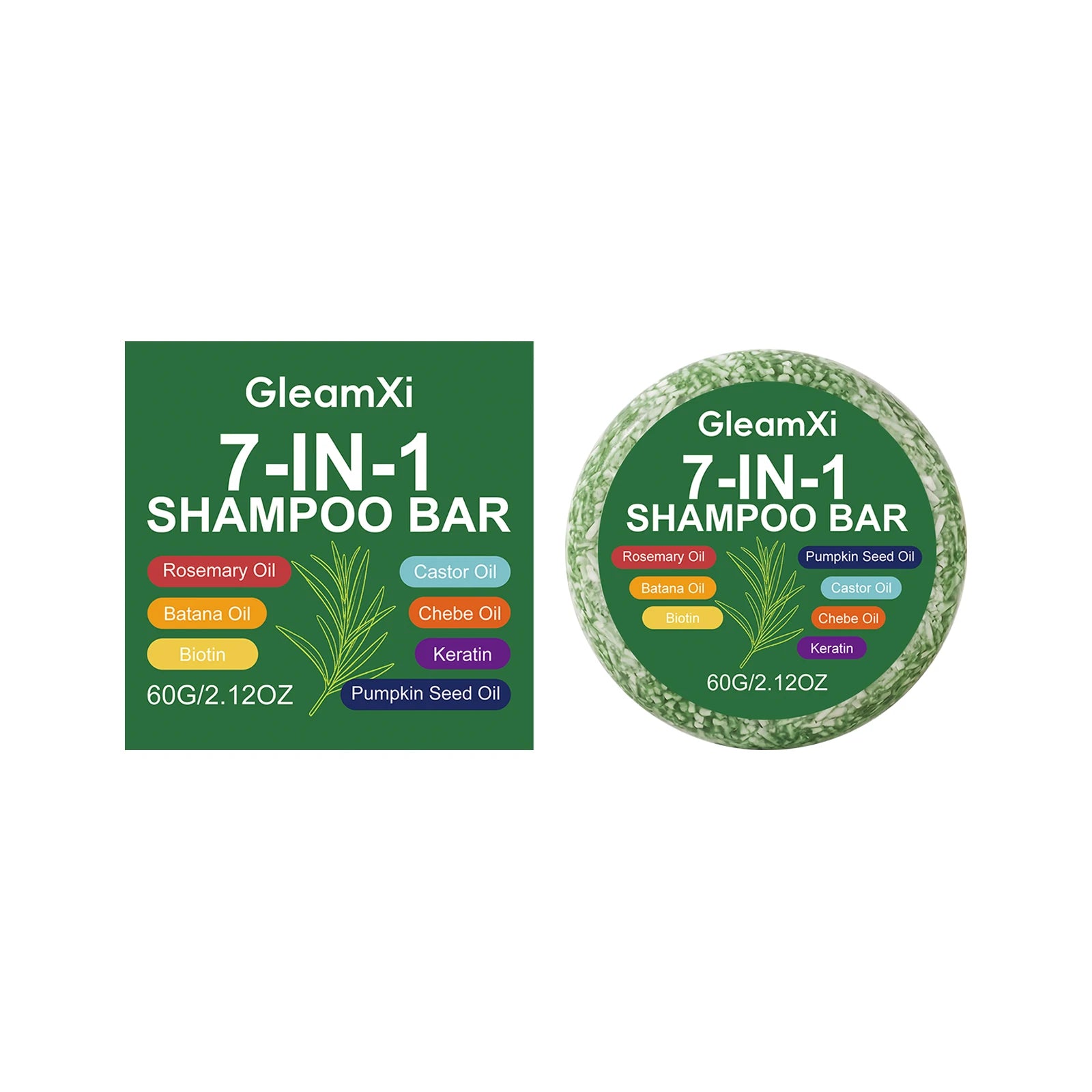 Gleamxi 7-in-1 Rosemary Biotin Shampoo Bar – Hair Growth Shampoo Soap Bar Oasis Select 60g boxed