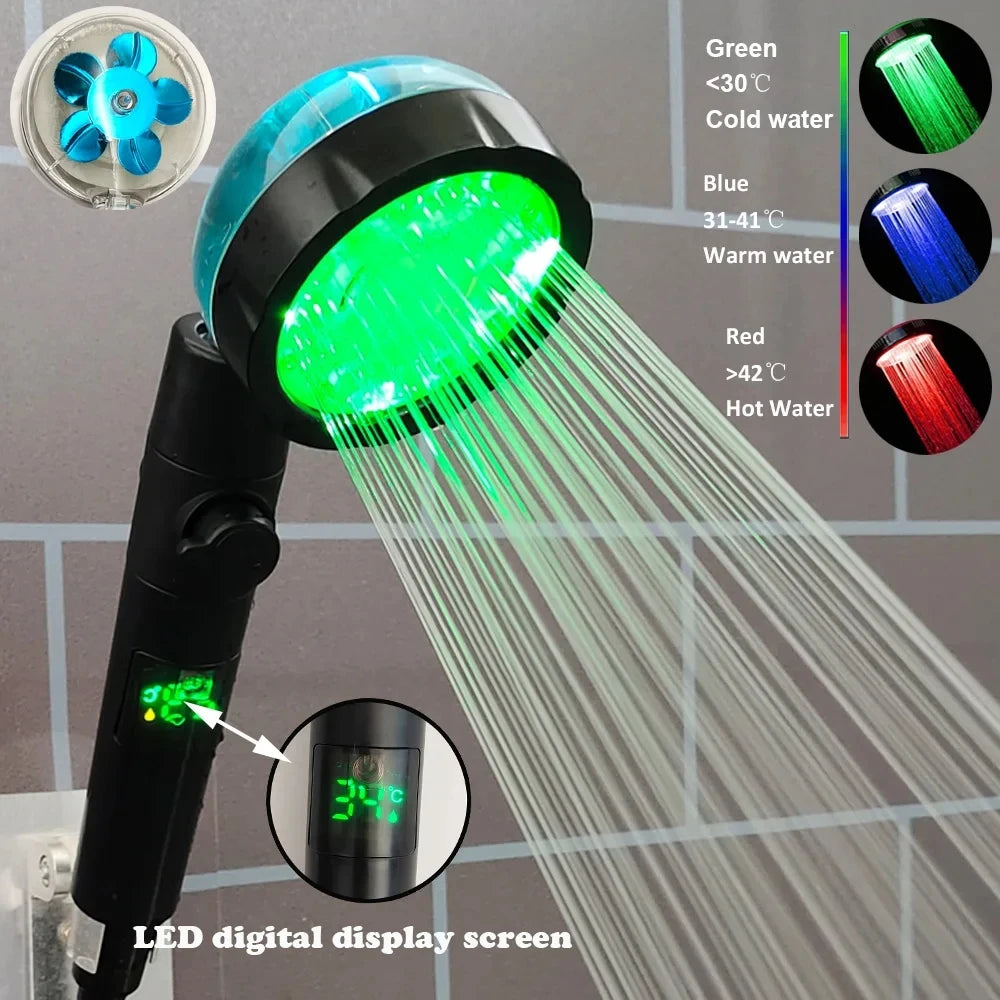 New 3/7 Colors Digital Temperature Display LED Shower Head High Pressure Shower Turbo Bathroom Hand Hose Set Showerhead Nozzle Oasis Select