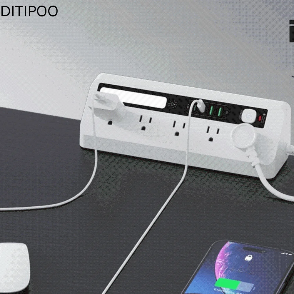 Touch Activated Desktop Charging Strip 3 Color 2AC 2USB Multi Outlet Power Socket Flame-Retardant Shell Lightweight Oasis Select