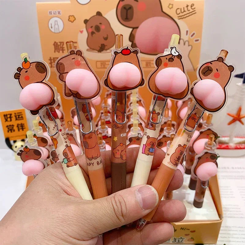 1Pc Cartoon Capybara Butt Pressing Neutral Pen Funny Writing Pens Quick-Drying Writing Smooth Kawaii Pens Aesthetic Stationery ﻿ Oasis Select China Mainland
