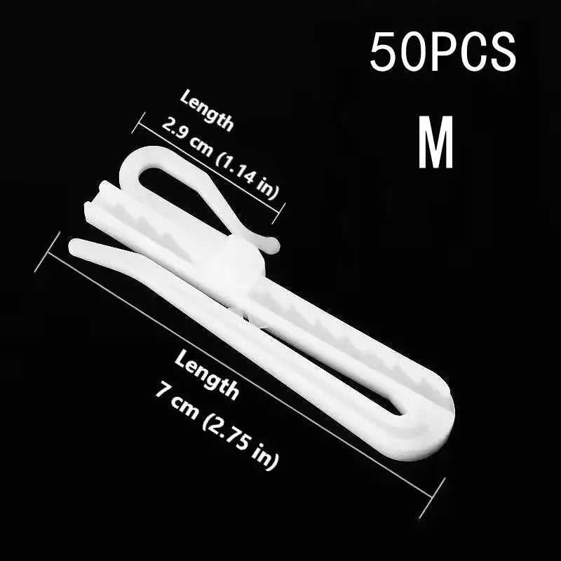 50-Pack White Adjustable Plastic Curtain Clip Hooks