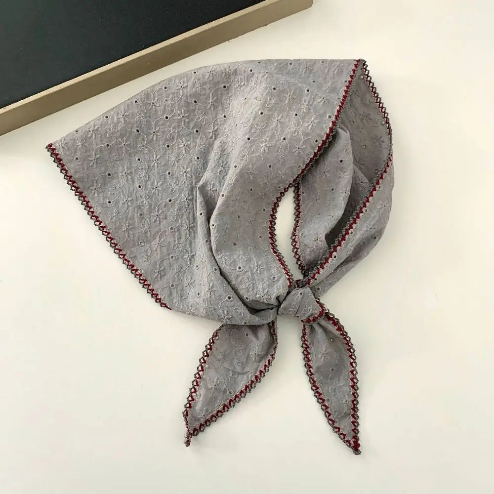 Fashion Embroidered Flowers Flower Neck Scarf Soft Vintage Triangle Hair Head Comfortable Breathable Silk Scarf Summer Oasis Select
