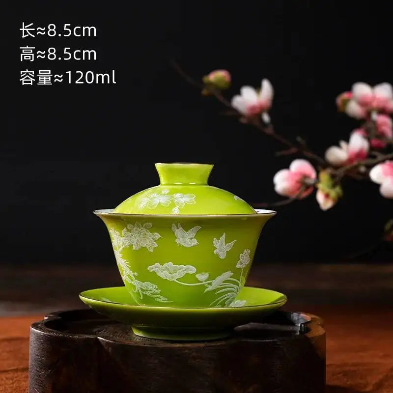 120ml Ceramic Small Mini Tea Cup Three Talents Tea Bowl Household Teacup Oasis Select Is Covered in Blue