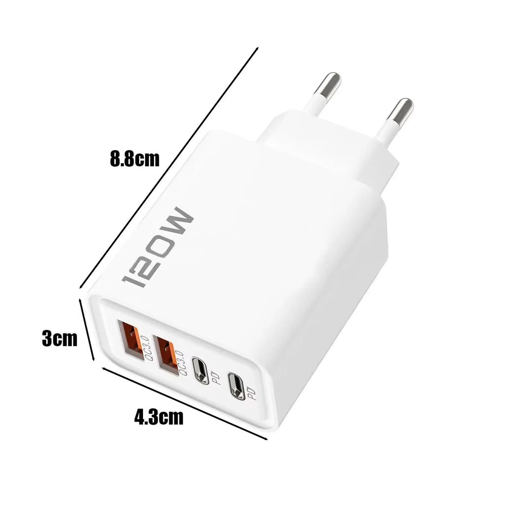 120W Total Fast Charging Quick Charger PD USB Type-C Wall Adapter for iPhone 16/15/14 Xiaomi Huawei Redmi Oneplus -Phone Charger Oasis Select