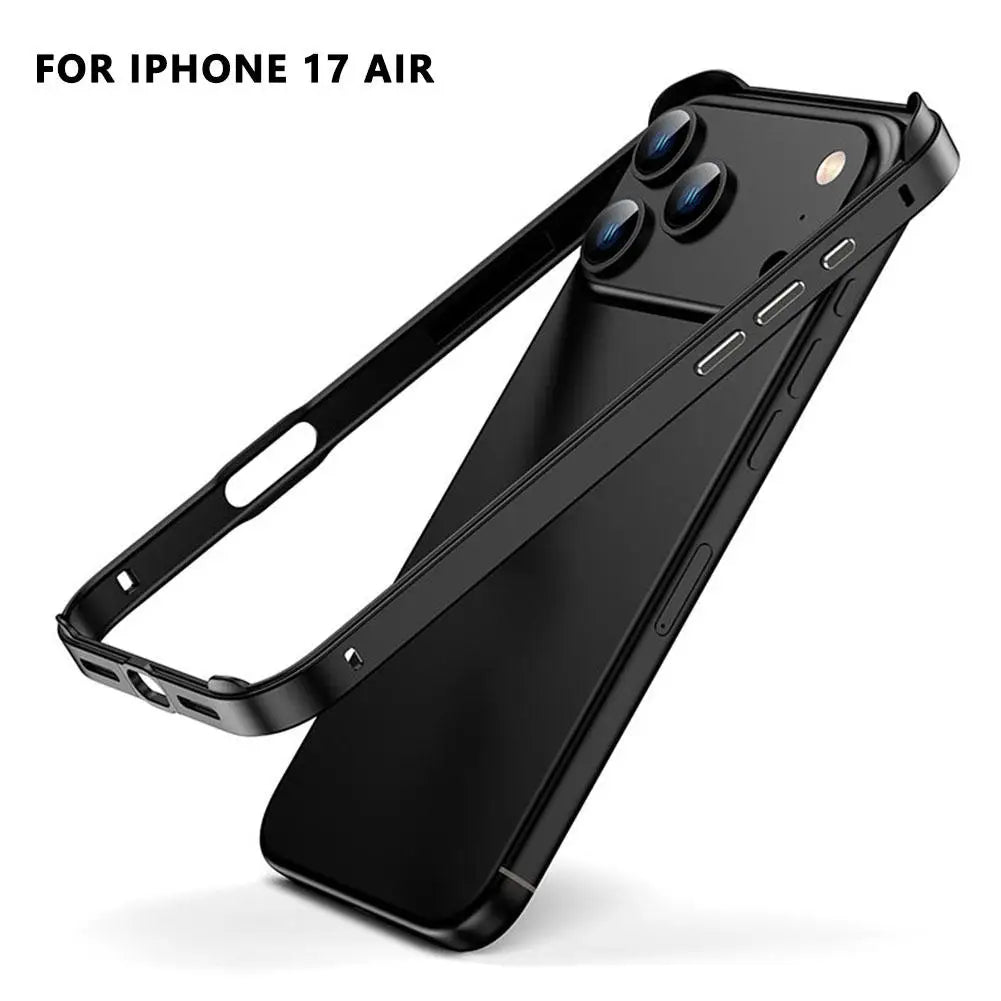 Luxury Alloy Metal Bumper Phone Case For iPhone 17 Air 17 Pro Max 17 Pro Silicone Lining Corner Pads Anti Collision Frame Oasis Select black 17 Air