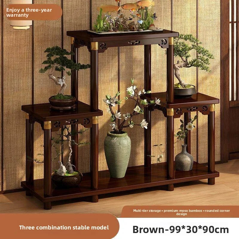 Flower table household living room multi-layer shelf entry door fish tank placed balcony outdoor movable plant flower pot rack Oasis Select Triple B