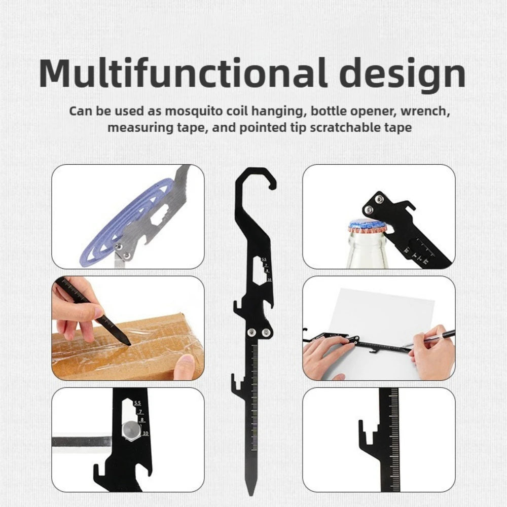 Outdoor Stainless Steel Foldable Multi-tool,Mosquito Coil Holder,Mosquito Coil Hook,Bottle Opener,with Measuring Scale,Portable Oasis Select
