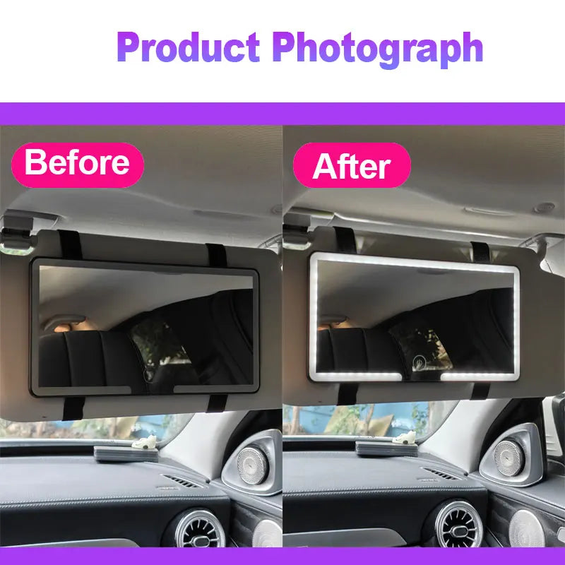 Car Sun Visor LED Vanity Mirror – HD Touch Dimming Rechargeable