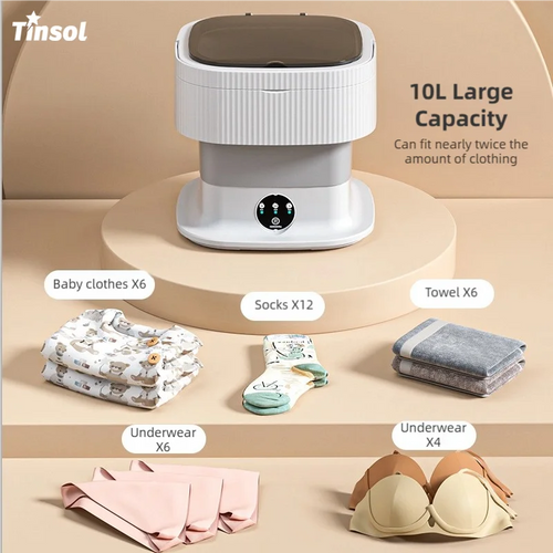 10L Portable Compact Folding Washing Machine with Timed Spin Dry Function for Socks, Underwear, and Lingerie Cleaning Oasis Select