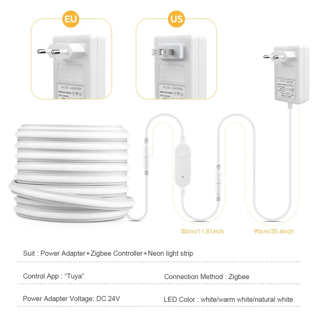 Zigbee 3.0 24V Neon LED Strip Light APP Control Brightness Adjustment 100% Pure Silicone Tube Kitchen Cabinet Lamp Zigbee Switch Oasis Select