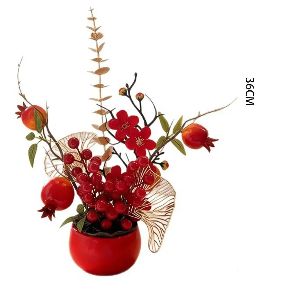 New Large Red Persimmon Artificial Potted Plant, New Year Spring Festival Home Decor Wealth Fruit Artificial Small Bonsai Oasis Select
