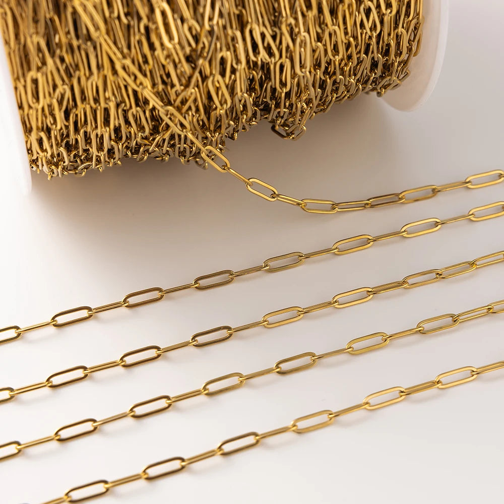 2meter 18K Gold PVD Plated Stainless Steel Paperclip Chains Oval Link Bulk for DIY Bracelet Necklace Jewelry Craft Making Oasis Select