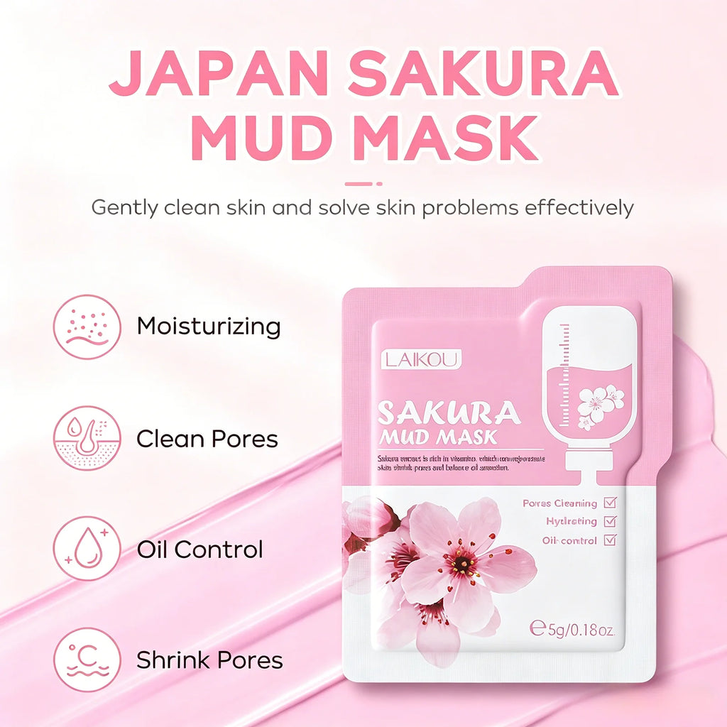 LAIKOU Japan Sakura Clay Mud Mask Hydrating Gentle Cleansing Refreshing Oil Balancing Daily Facial Skin Care Mask 5g Oasis Select