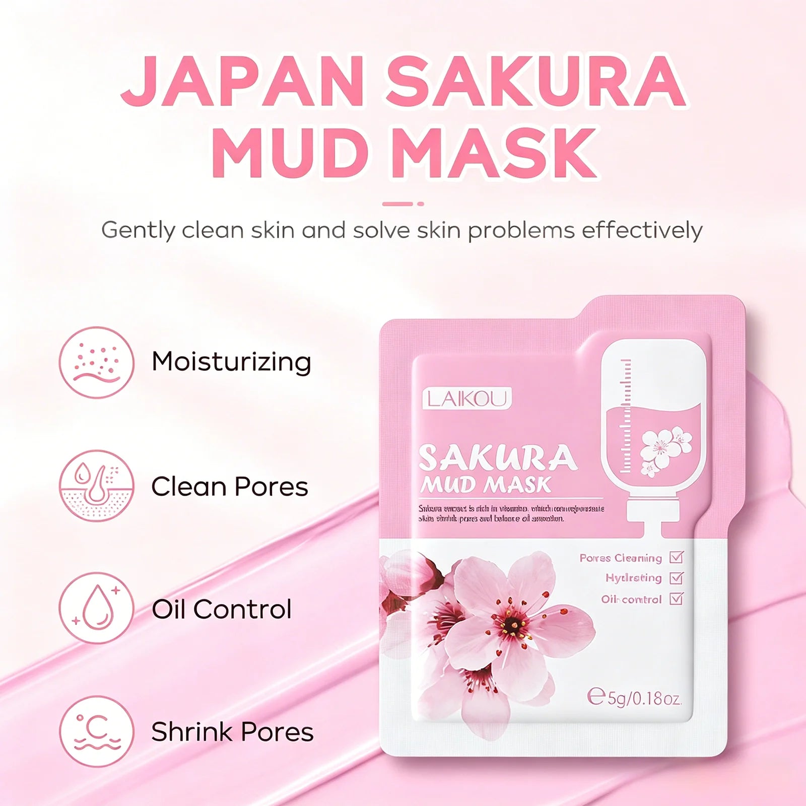 LAIKOU Japan Sakura Clay Mud Mask Hydrating Gentle Cleansing Refreshing Oil Balancing Daily Facial Skin Care Mask 5g Oasis Select