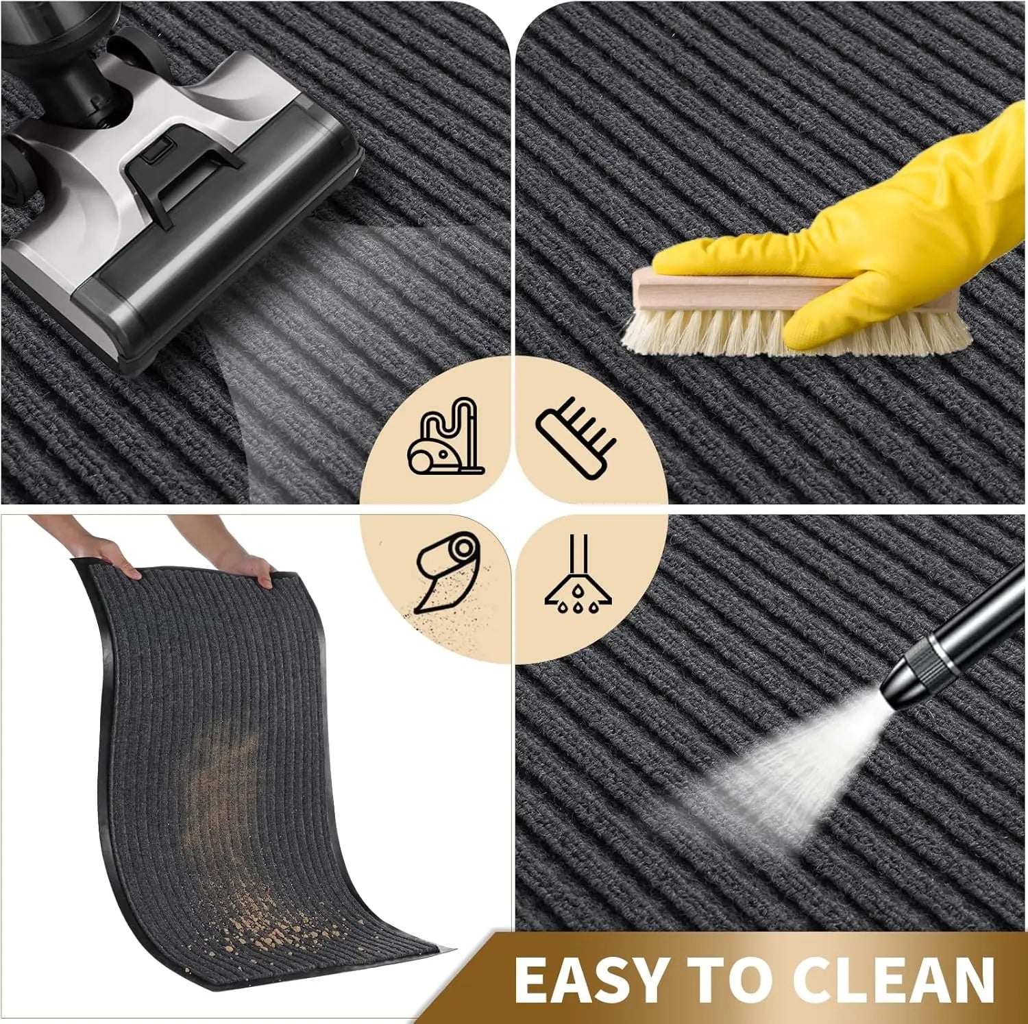 Modern Minimalist Square Floor Mat - Durable, Stain/Fade Resistant, Non-Slip Rubber Backing, Machine Washable for Indoor/Outdoor Oasis Select