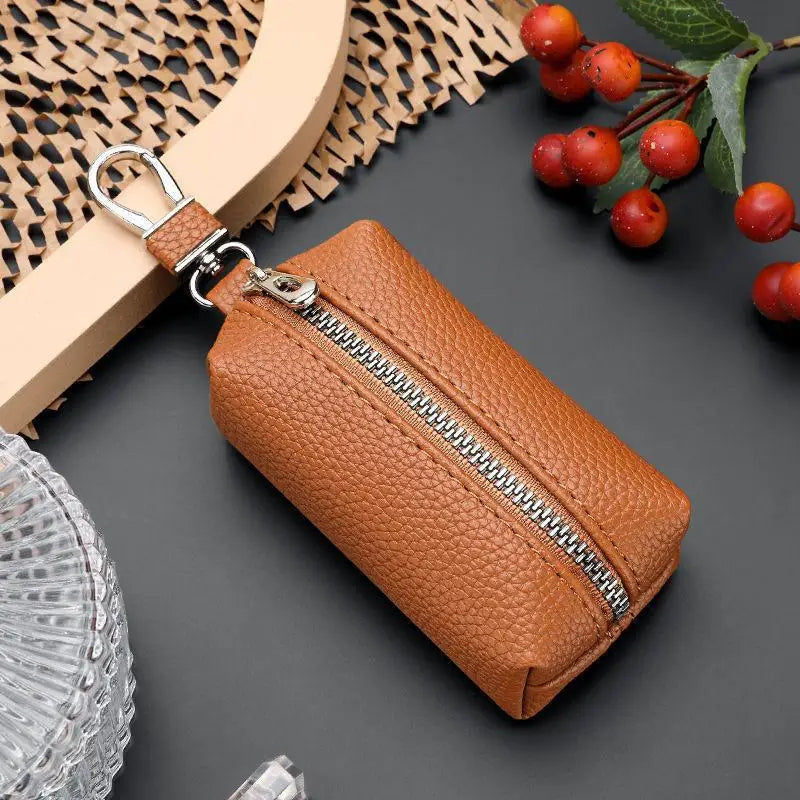 Double Zipper PU Leather Key & Coin Pouch with Metal Clip Key & Coin Pouch Oasis Select A3